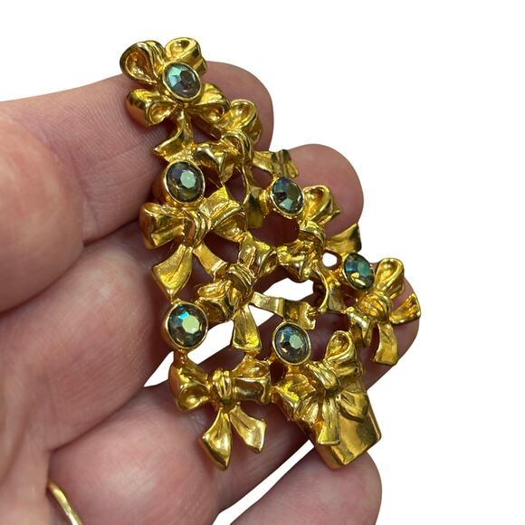 Vintage Avon Christmas tree brooch gold & AB rhinestones festive holiday pin - Picture 6 of 6